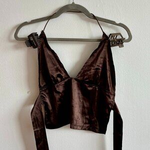 Deep V Neck Top Open Back Tie-knot Crop Top